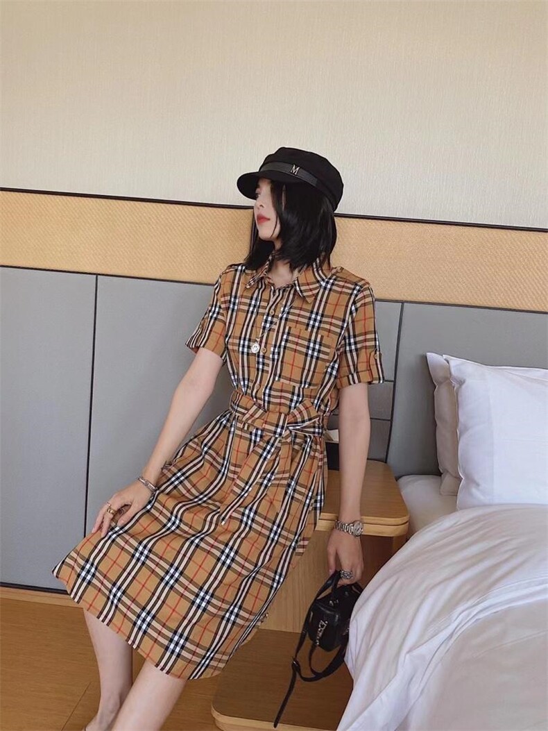 ［爱美欧］夏季新款格子衬衫连衣裙，女装衬衫，爱美欧