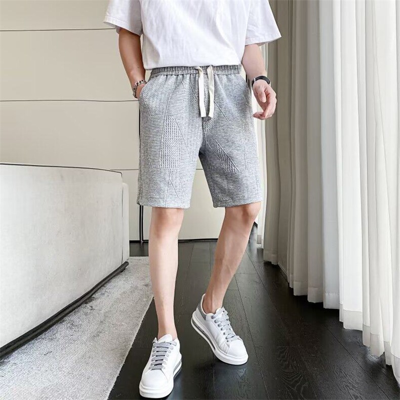时尚短裤男夏季新款潮牌条纹提花休闲百搭直筒弹力宽松运动五分裤,男装牛仔裤,星座715-4