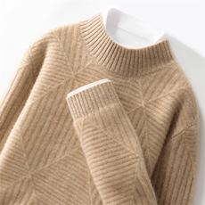 时尚男士秋冬新款条纹菱形半高领羊毛衫高品质保暖舒适，男装羊毛衫，邓利维