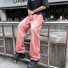 男牛仔裤渐变粉色宽松直筒长裤NK109P50，男装牛仔裤，星座1013-1
