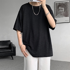 8XL-M特大码短T恤泡泡袖肌理感冰丝短袖衬衫上衣五分袖DX322P25，男装T恤，电商D206-1