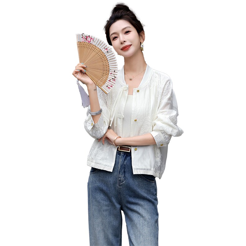 现货！2025夏季新款刺绣盘扣防晒衣外套女薄款宽松气质洋气上衣,女装短外套,沁沁公主