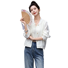 现货！2025夏季新款刺绣盘扣防晒衣外套女薄款宽松气质洋气上衣，女装短外套，沁沁公主