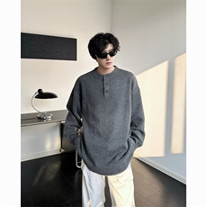 复古亨利领纽扣毛衣男款冬季灰色休闲宽松百搭针织上衣M6527，男装针织衫/毛衣，星座506