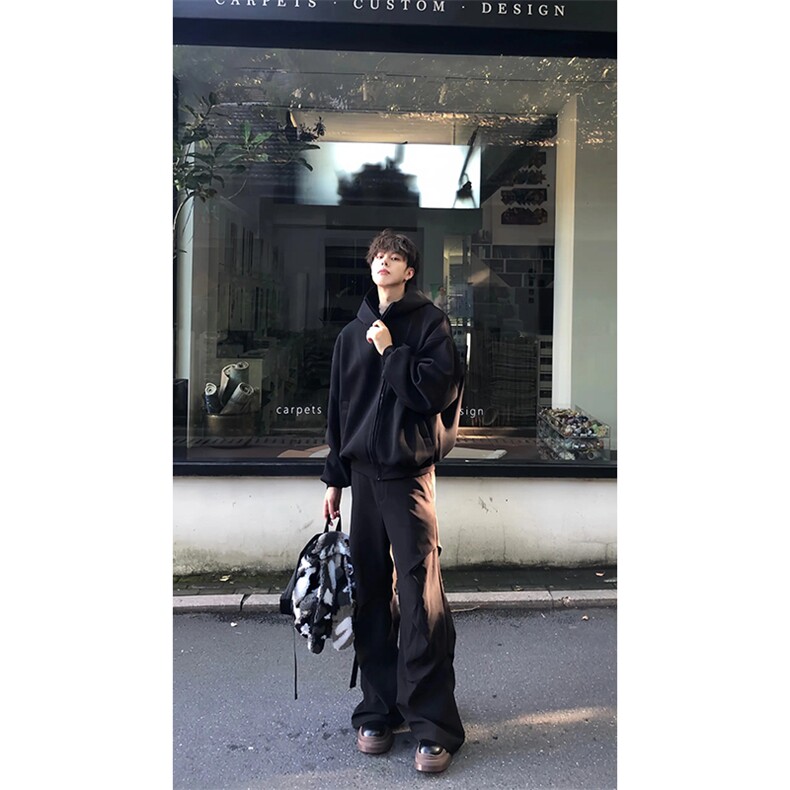 480G重磅加绒硬挺boxy男女秋冬美式高街防风高领卫衣开衫厚外套,女装短外套,电商A486
