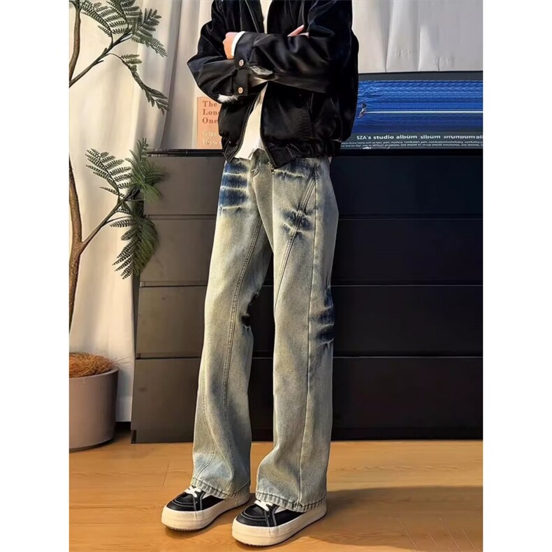 牛仔裤闪电纹修身男直筒裤P42YW224,男装牛仔裤,星座1112-1