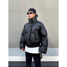 现货5W件冬季三防重磅硬挺boxy短款羽绒立领PU皮棉衣外套加厚棉服，男装棉衣，电商A486