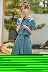 新中式国风牛仔套装女2025夏季新款复古气质盘扣上衣半身裙两件套，女装套装/套裙，慕依路