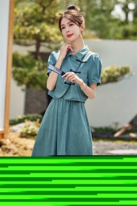 新中式国风牛仔套装女2025夏季新款复古气质盘扣上衣半身裙两件套图片
