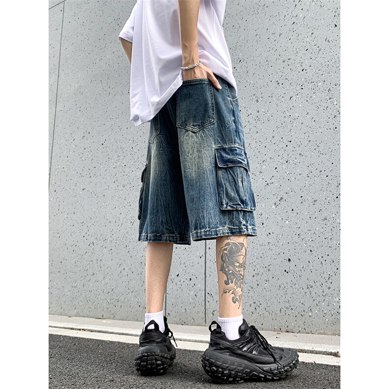B221美式ins高街小众夏季重工艺工装牛仔短裤LK24177-P60控78,男装牛仔裤,电商B221