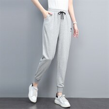 时尚刺绣图案休闲裤宽松显瘦百搭女裤2117，女装休闲裤，依恋蒂丝