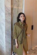 秋季披肩衬衫裙，女装衬衫，吉之红