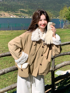 新款！羊羔毛拼接派克服羽绒服2C133-8993-P255-K378图片