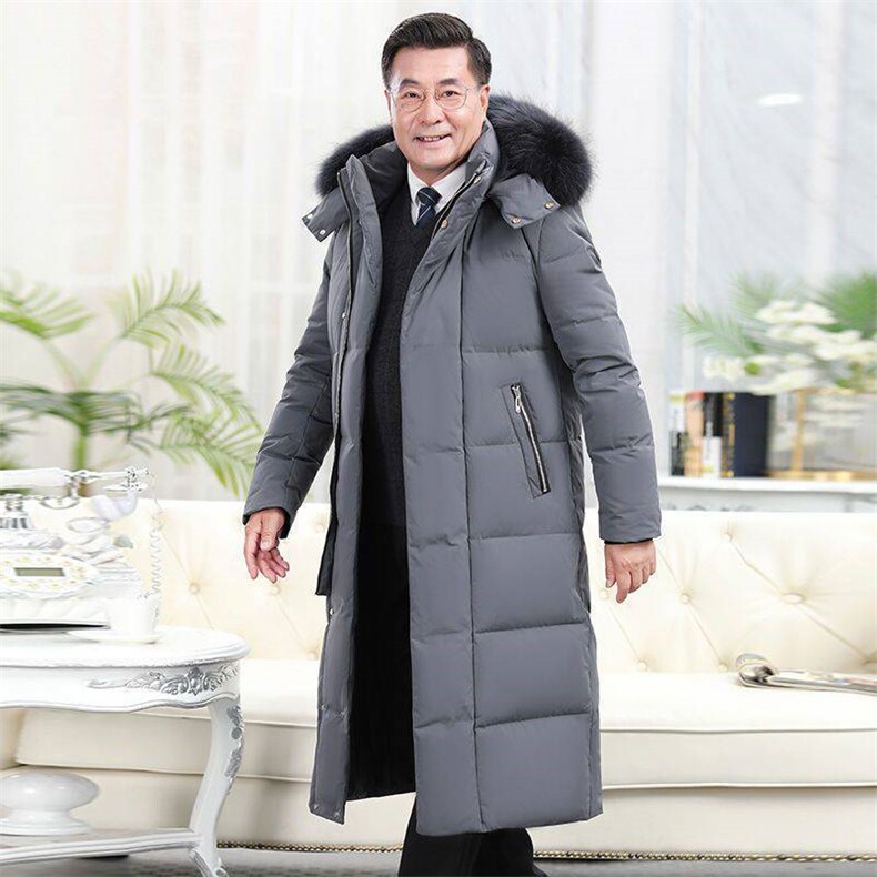 冬装长款过膝加厚中老年白鸭绒羽绒服男爸爸装6577-p130带毛领+10,男装羽绒服,星座1210A