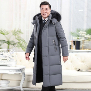 冬装长款过膝加厚中老年白鸭绒羽绒服男爸爸装6577-p130带毛领+10图片