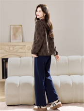 长期现货妈妈春秋早冬夹棉服时尚格子连帽外套短中老年两件套装女，女装套装/套裙，璐依舞