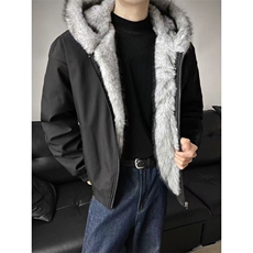网图冬季美式大毛领连帽棉衣潮流宽松座山雕情侣棉服外套，男装棉衣，电商C307