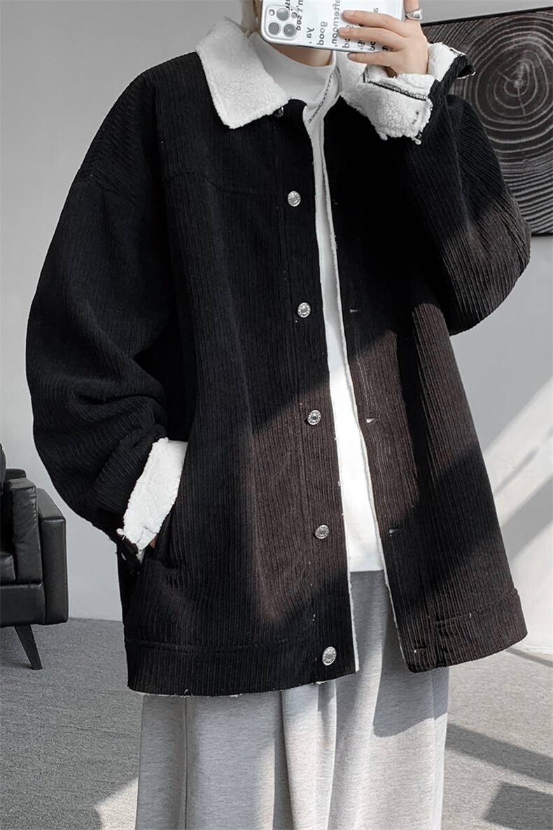 8XL-M特大码港风灯芯绒翻领夹克男羊羔毛棉衣棉服外套JK1307P68,男装夹克,电商D206-1