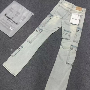 牛仔裤男修身小脚网红破洞补丁拼接潮男浅色裤子春季AM652 P70图片