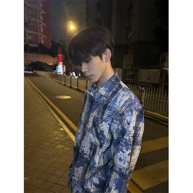 【有货】cleanfit扎染格子衬衫男设计感C3002LL-特P50,男装衬衫,星座1007（原301D）