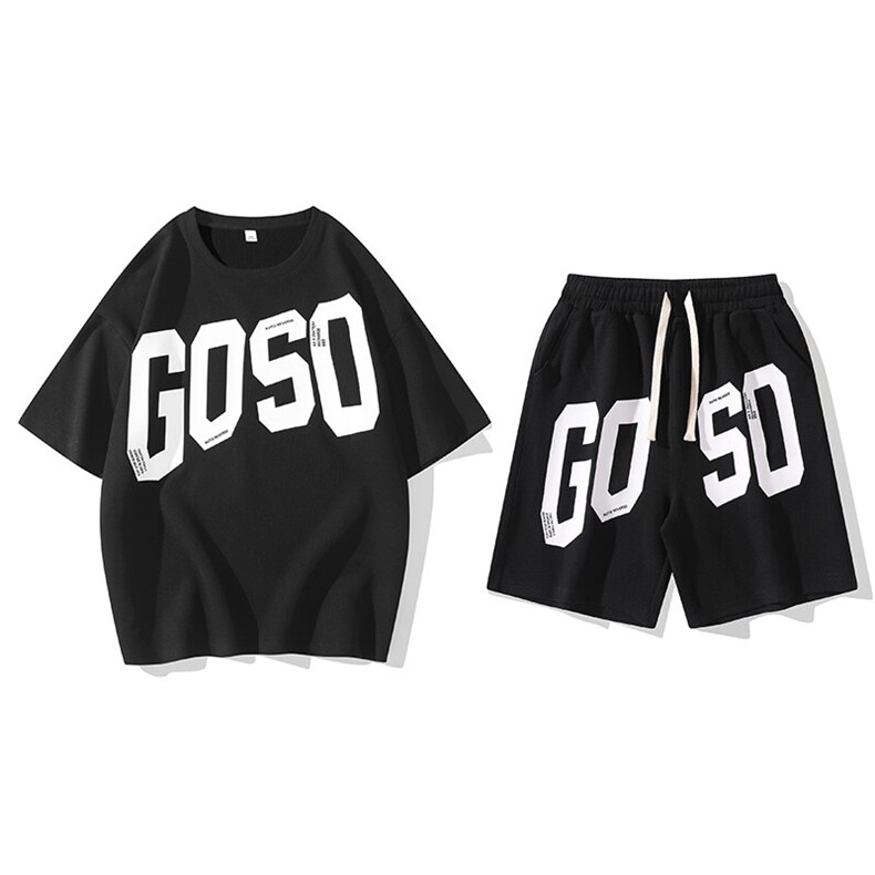 2025夏季新款运动服短袖T恤运动套装潮男痞帅一套搭配宽松短裤P45,男装T恤,星座1113