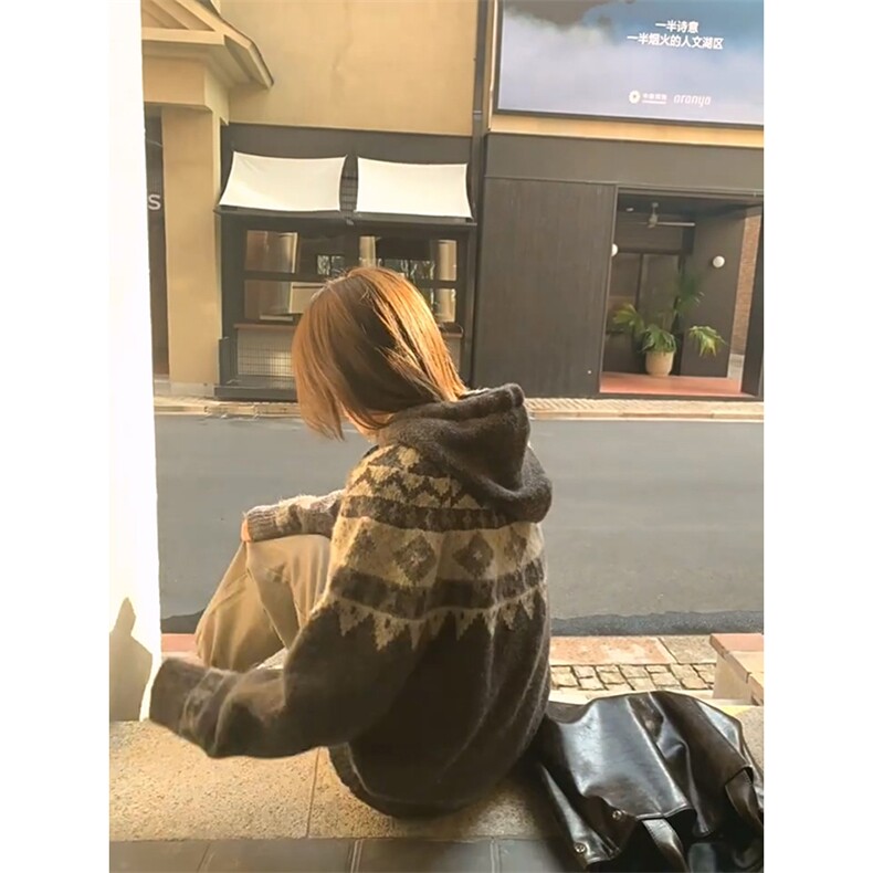 重磅秋冬北极绒开衫毛衣美式复古休闲慵懒风牛角扣针织衫连帽外套,男装针织衫/毛衣,电商A486-1