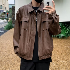 春秋机车服皮衣男原PU好皮双层气春季男青年痞帅皮夹克外套 W9287图片