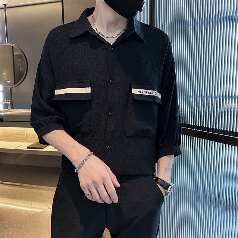 2025春季新款潮牌七分袖衬衫轻熟冰丝半袖衬衣男士上衣901C03p58,男装衬衫,星座901
