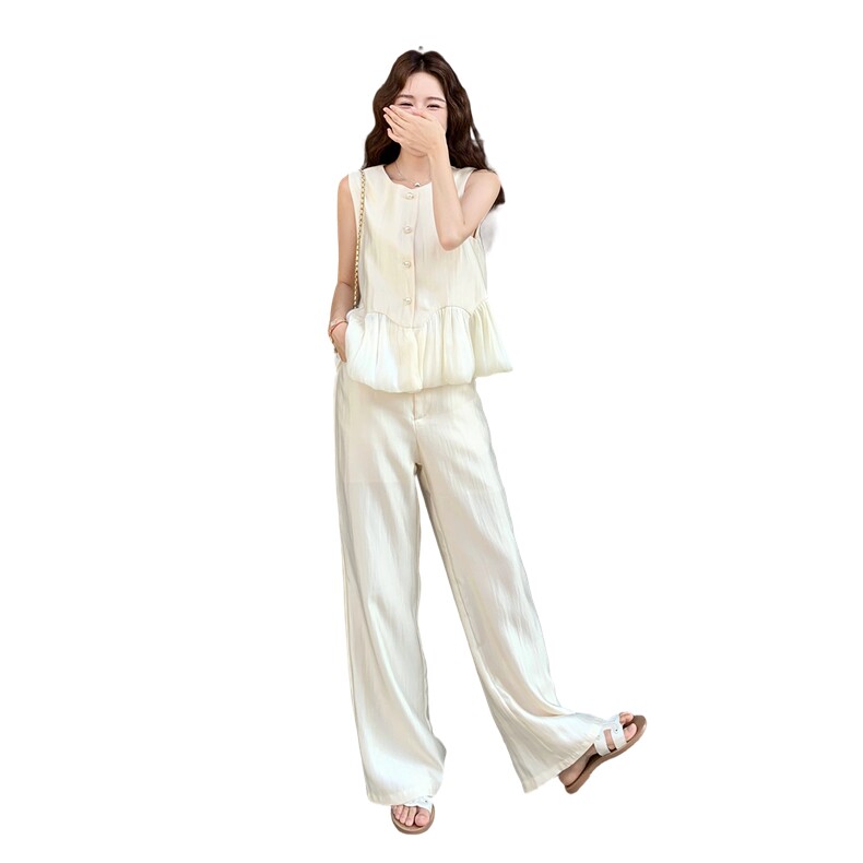 韩系绝美时尚套装女2025年夏季新款休闲气质显瘦马甲阔腿裤两件套,女装套装/套裙,浙宝205