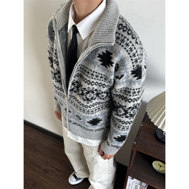 尔岛撞色拼接提花立领毛衣针织衫MY474特P62,男装针织衫/毛衣,星座908-1