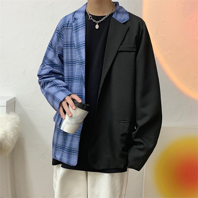 秋季新品街头拼接格纹撞色夹克男潮ins休闲痞帅外套潮 W1417-P50图片