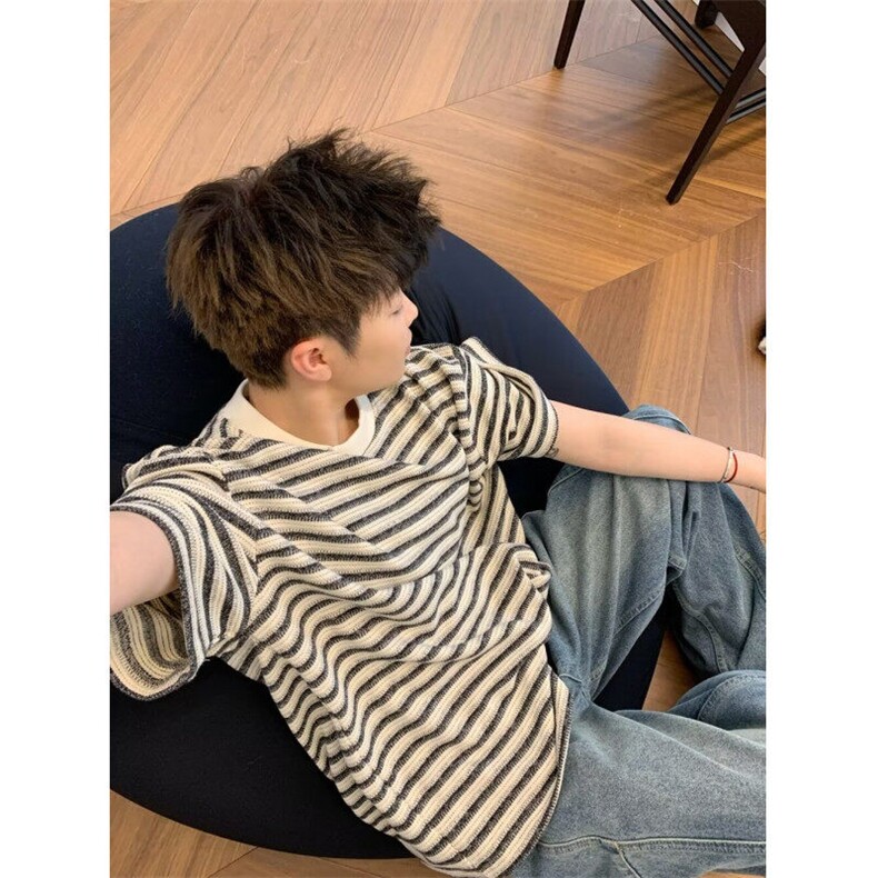 DA149-P50条纹短袖t恤男夏季宽松帅气潮流百搭半袖体恤-网图现货，男装T恤，星座603-2