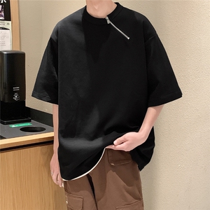 港风单拉链设计纯色短袖T恤休闲大码情侣短袖T恤DT77018P38控58图片