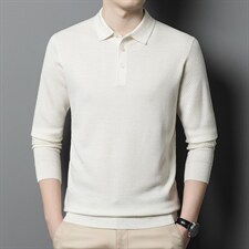 翻领羊毛男2023秋季新款中年商务休闲纯色纽扣套头毛衣针织衫，男装针织衫/毛衣，电商B212（原钱塘6029）