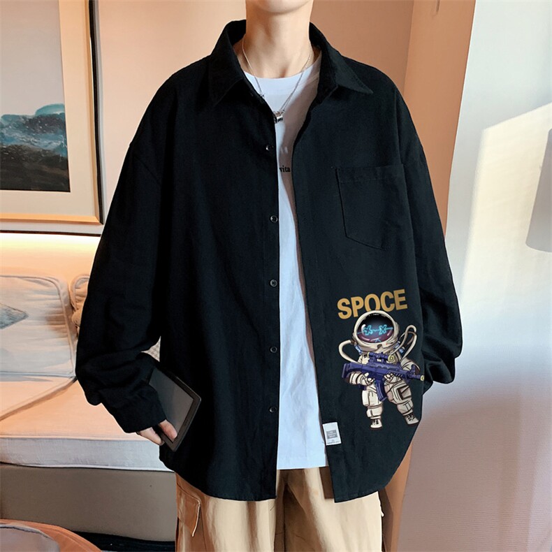 春季长袖衬衫男宽松港风衬衣男外套男CSCS285-P35,男装衬衫,电商B371