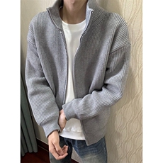 重磅秋冬北极绒双拉链毛衣开衫美式复古休闲慵懒风宽松针织衫外套，男装针织衫/毛衣，电商A486