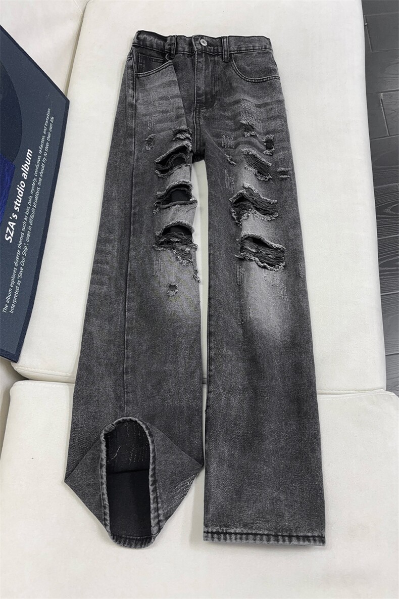 B221美式ins高街暗黑宽松直筒破洞牛仔裤LK25504-特P45控78,男装牛仔裤,电商B221