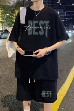 ！2025夏季新款男士华夫格短袖套装百搭学生一套HTZ115P50，男装T恤，电商B220