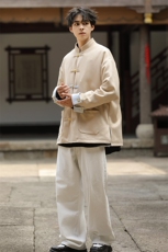 秋冬新品新中式鹿皮绒拼色四叶草金属扣立领唐装加厚外套JK109，男装民族服装，星座305A（原312A-1）