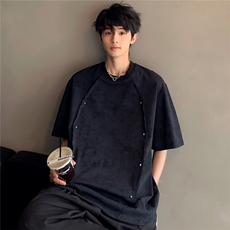 街头痞帅复古重磅学生男女同款金属钉子拼接解构短袖T恤T808-P38，男装T恤，电商C307