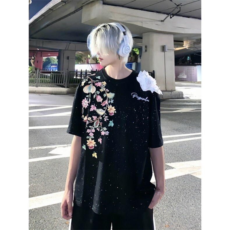 【有货】BK934CC-特P36绣花肩章羽毛满天星立体浮雕短袖T恤男女,男装T恤,星座1007（原301D）