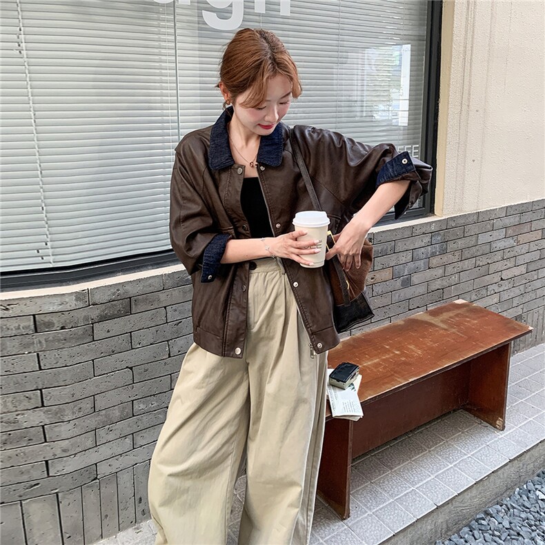 美式复古皮衣外套女秋季2025新款高级感小个子气质休闲酷飒风夹克，女装皮衣，2C218