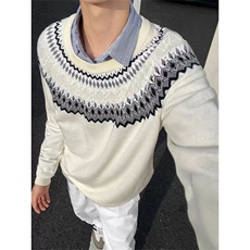 网图有货费尔岛提花针织圆领宽松民族风情侣毛衣男女A988-P52，男装针织衫/毛衣，星座1505