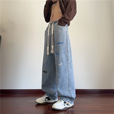 904-2-XKZ207-P65重磅美式刺绣牛仔裤直筒男士长裤拖地裤两穿，男装牛仔裤，星座904-2