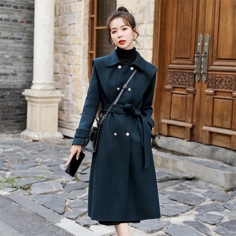 时尚显瘦中长款毛呢大衣女秋冬新款气质百搭外套,女装毛呢外套,秋水欣儿