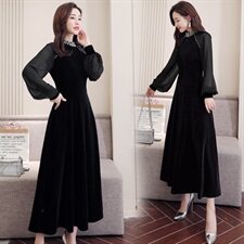 连衣裙纯色长袖圆领中腰显瘦修身2021春季新款时尚，女装连衣裙，瑶迪依秀