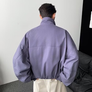 纯色翻领夹克男春秋季2025新款工装外套上衣百搭宽松简约复古休闲图片