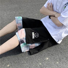 夏侧边排扣拼接腰果花2021短裤男假两件宽松运动五分裤K904-P28，男装休闲裤，星座512-2