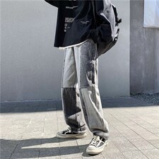 现货ins街头复古暗黑系做旧宽松百搭老爹阔腿牛仔裤男女N290-p40图片