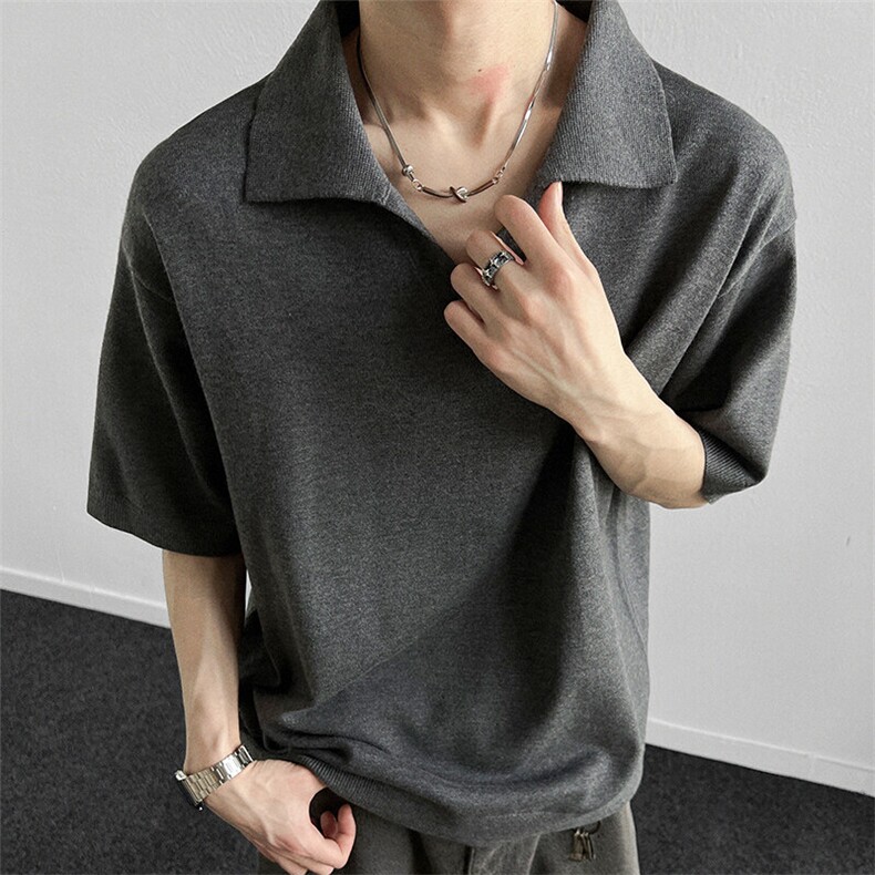 咖啡色亨利衫短袖t恤男翻领新款宽松polo衫男半袖打底衫上衣服,男装T恤,星座914